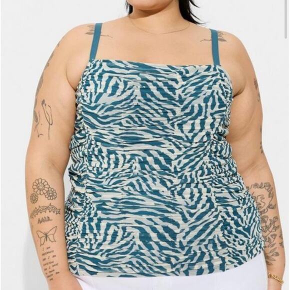 Torrid zebra white Stretch Mesh Cropped Shirred Cami - Picture 1 of 10
